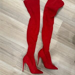 Size 6 Steve Madden Red Over-the-Knee Suede Boots